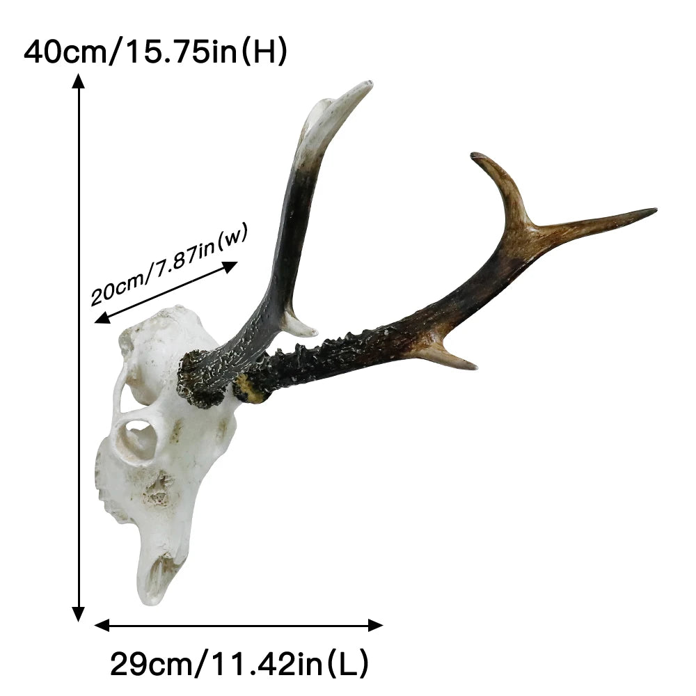 US Stock Resin Deer with Antlers Model Pattern Wall Decor Animal Skeleton Art for Home & Bar