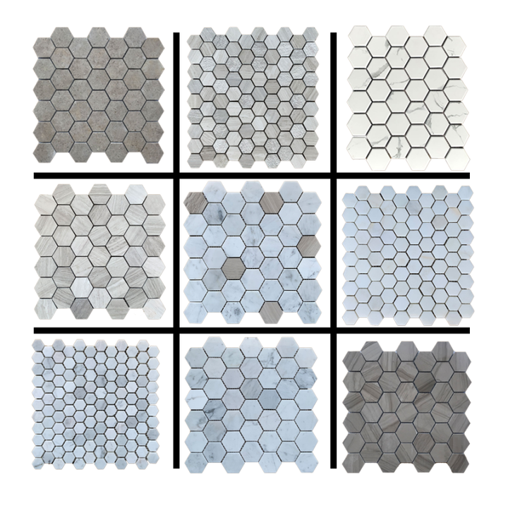 Luxury hexagon design balcony ground hexagon mosaic tiles artificial stone swimming pool hexagon floor mosaic tiles 