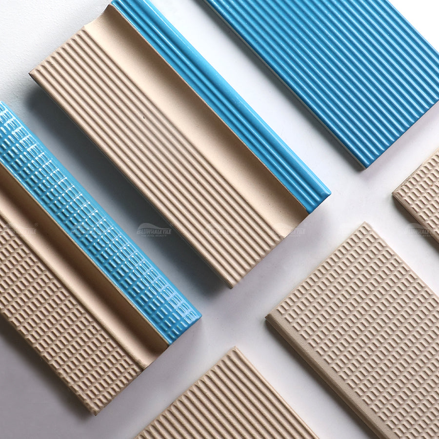 Standard Fina Enameled Pool Edge Corner Tile Sample 115x240mm 