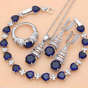 925 Silver Jewelry Set Blue Sapphire &amp; White Topaz