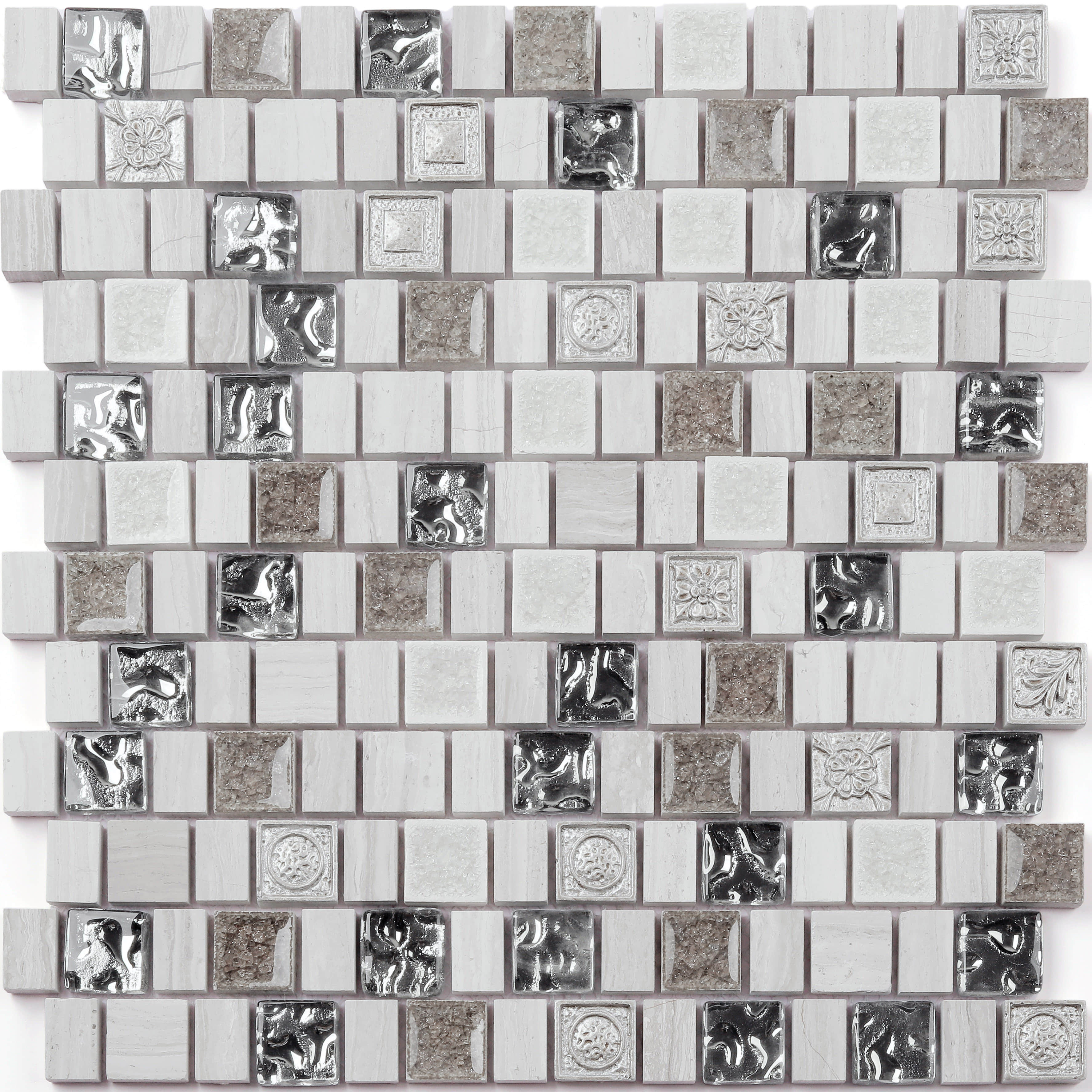 Popular 15/23x23x8mm polished crystal glass &amp; resin mosaic tiles 