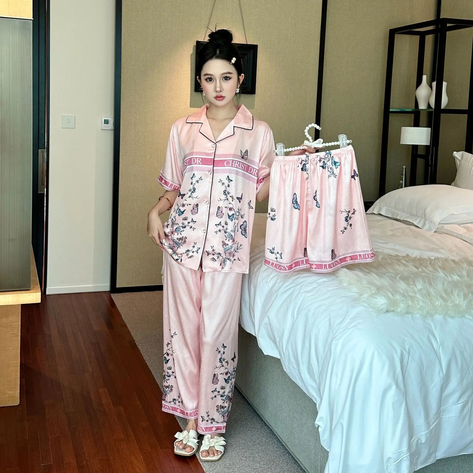 SAMWESTART 3-Piece Summer High-Quality Cool Silk Pajamas for Women