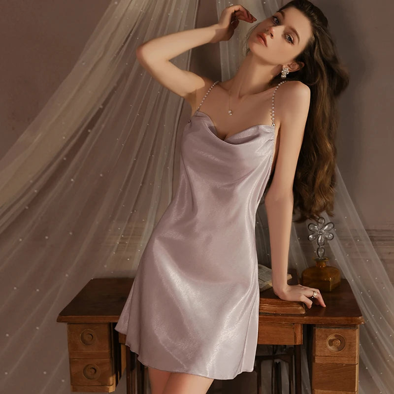 Sexy backless cold silk nightgown for big size women