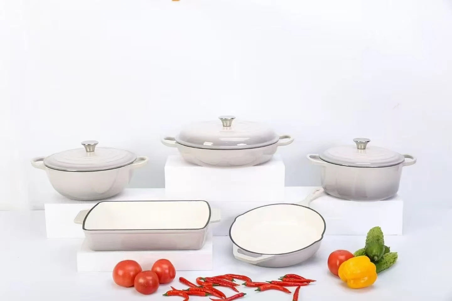 5-Piece Non-Stick Stone Enamel Cast Iron Pot and Pan Set for Family