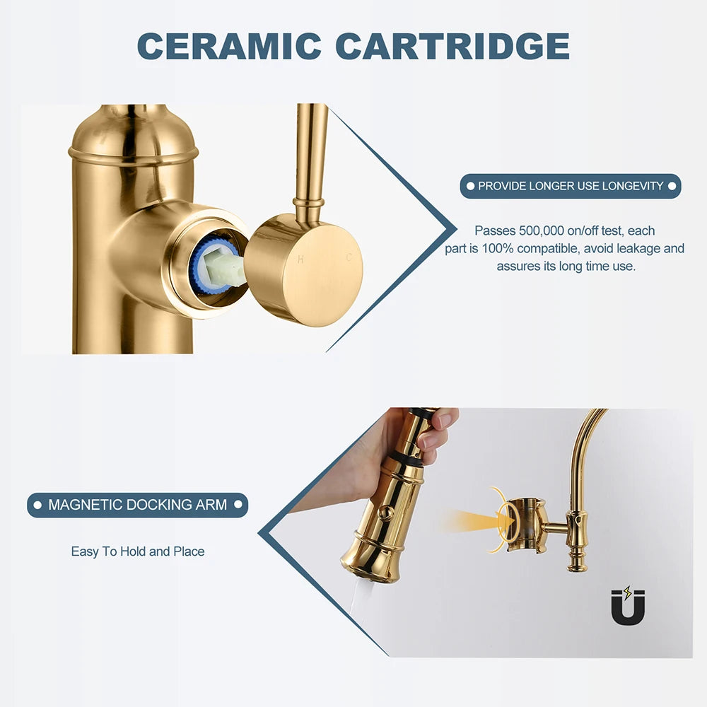Vòi Chậu Bếp Cao Cấp Titan Vàng Với Đầu Xịt