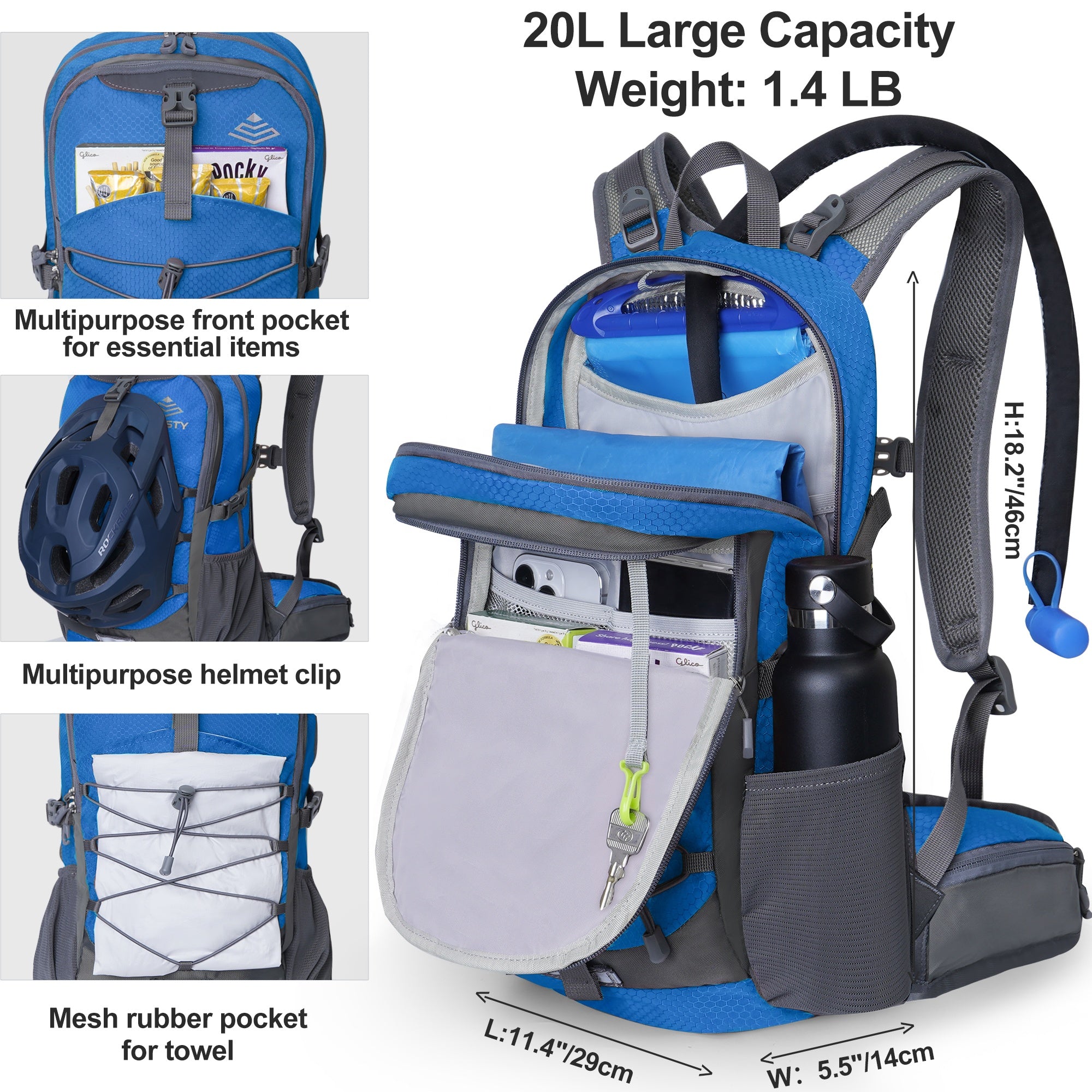 18L Mountaineering Backpack with Water Tank &amp; Trekking Pole Hook