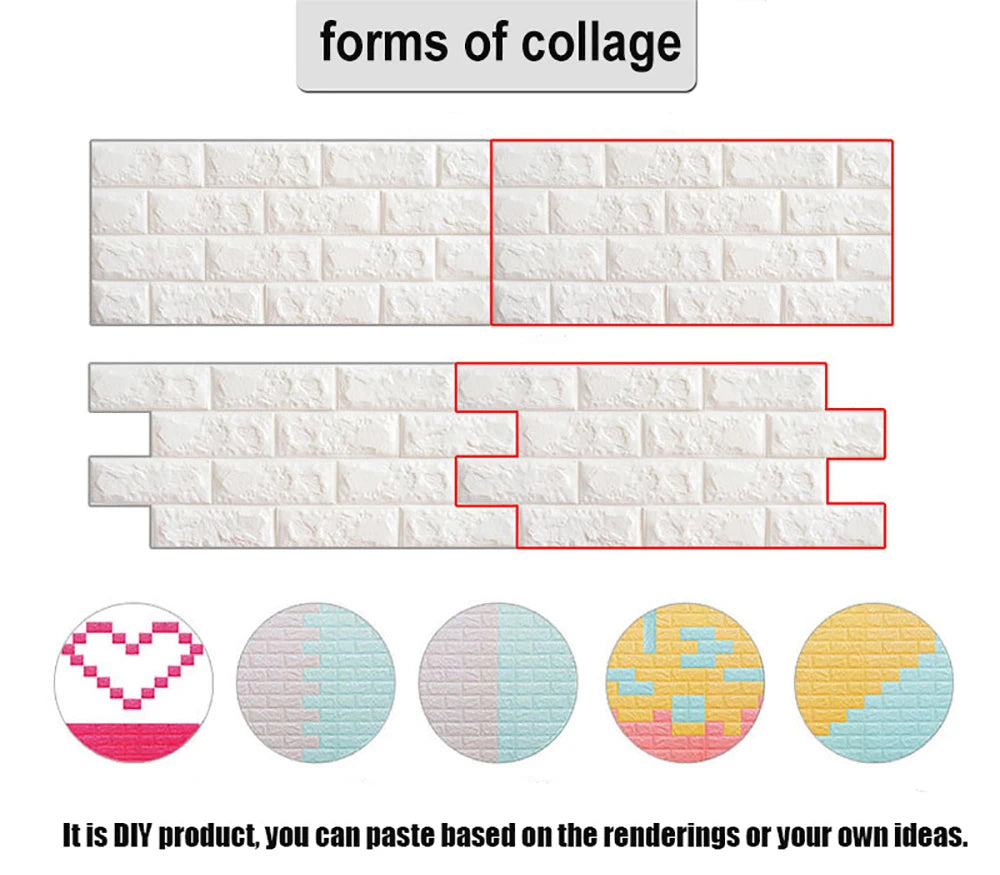 10 Pcs 3D Peel and Stick Wall Stickers Home Decor Living Room Waterproof Foam Vinyl PVC 70X77CM Self Adhesive Panels Wallpaper