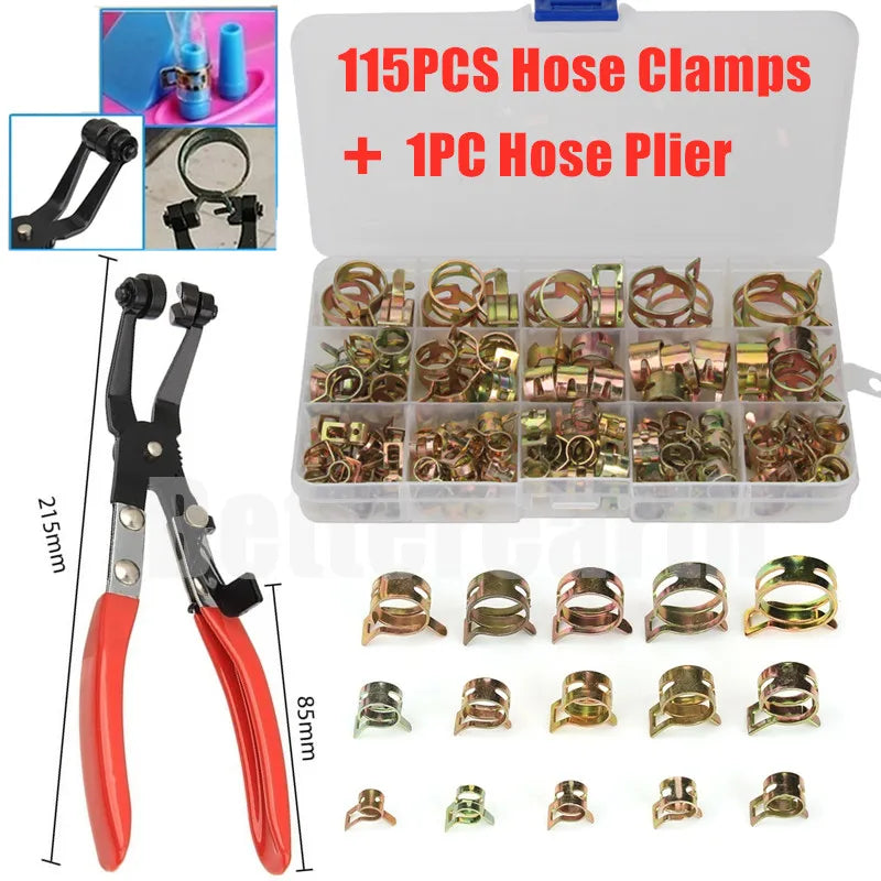 75/115PCS Car & Truck Spring Clips Fuel Oil Water Hose Clip Pipe Tube Clamp Fastener with 1PC Hose Clamp Pliers Set - Daisan Mart