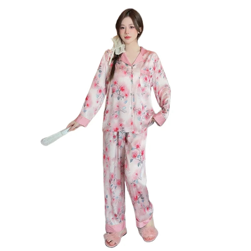 Women's Autumn Elegant Silk Pajamas New Printed