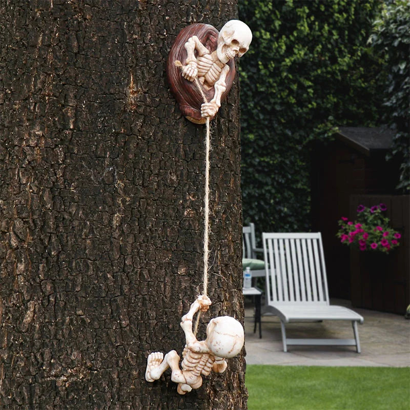 Halloween Themed Resin Skeleton Decor Outdoor Tree & Display Figurine Set Rope-Connected Art Mold for Crafting & Gifts
