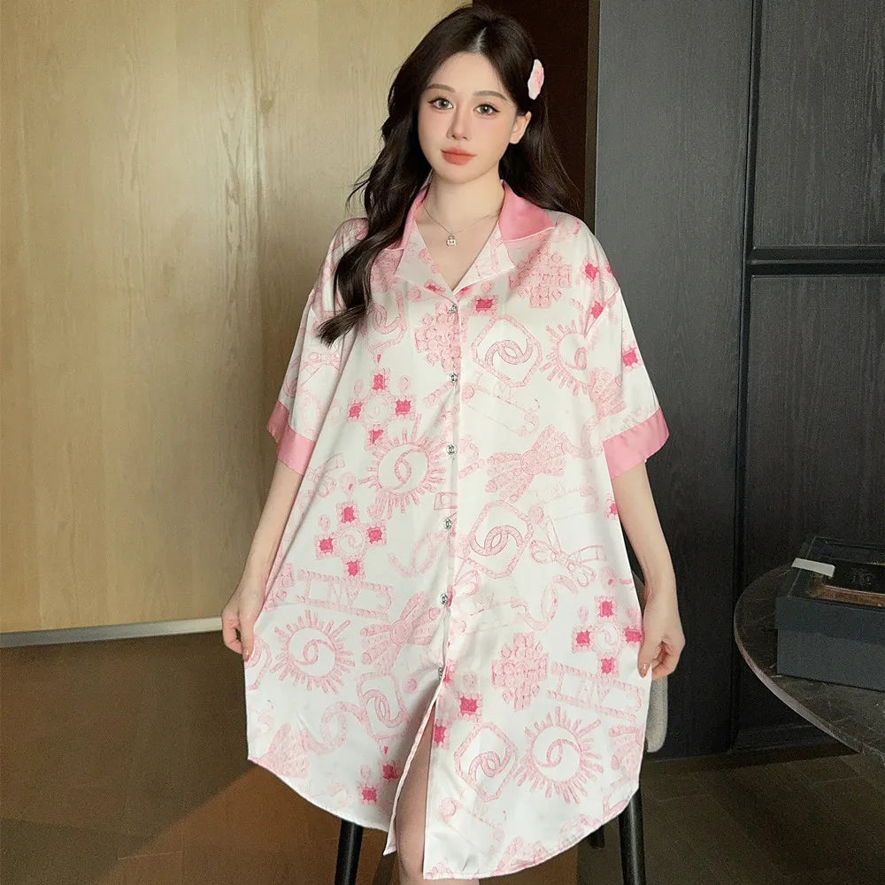 New 2024 Women's Big Size Loose-fitting Cool Silk Nightgown