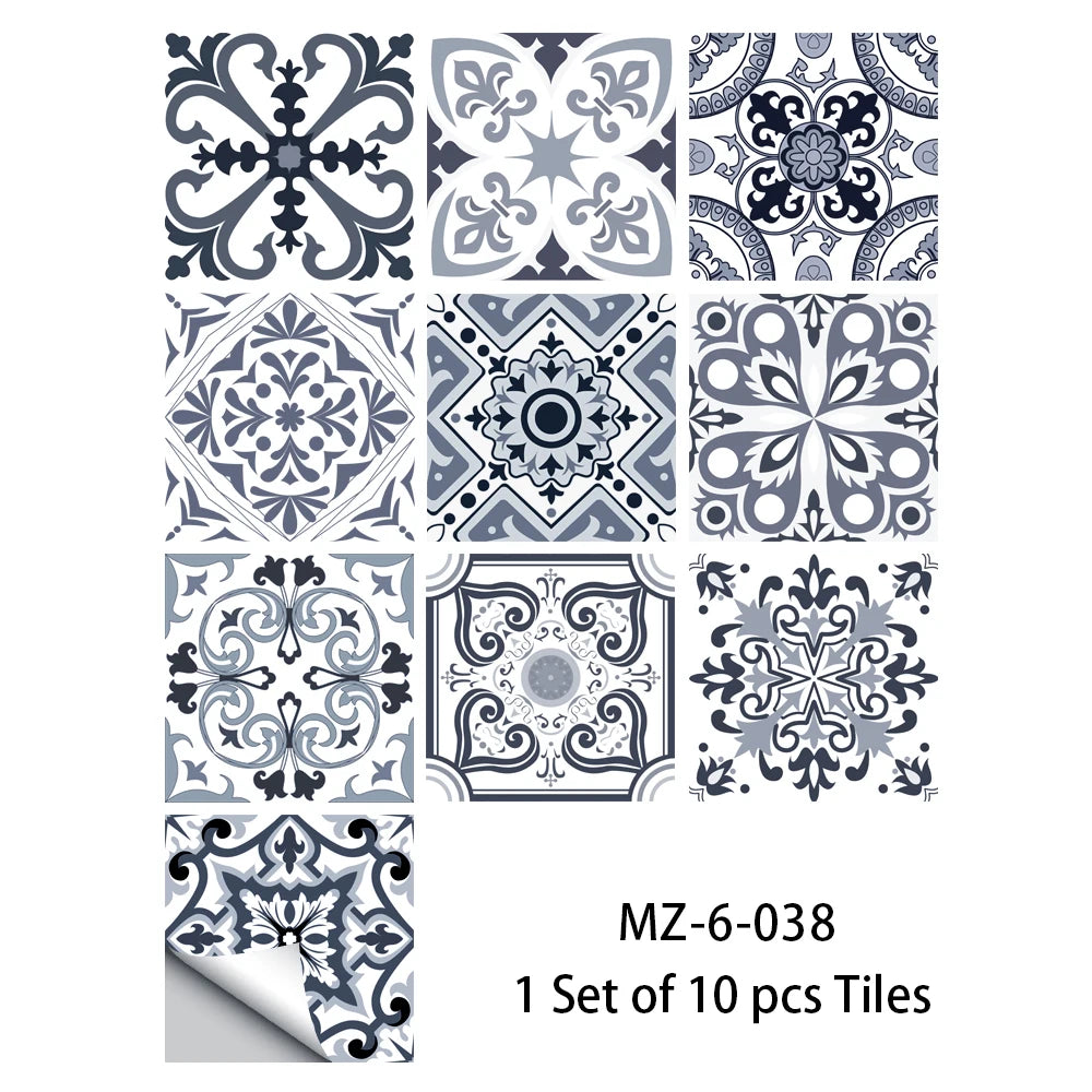 10pcs Blue &amp; Gray Matte Surface Wall Sticker Film For Tiles /Ground in Kitchen Backsplash Floor PVC Art Wallpaper Peel &amp; Stick