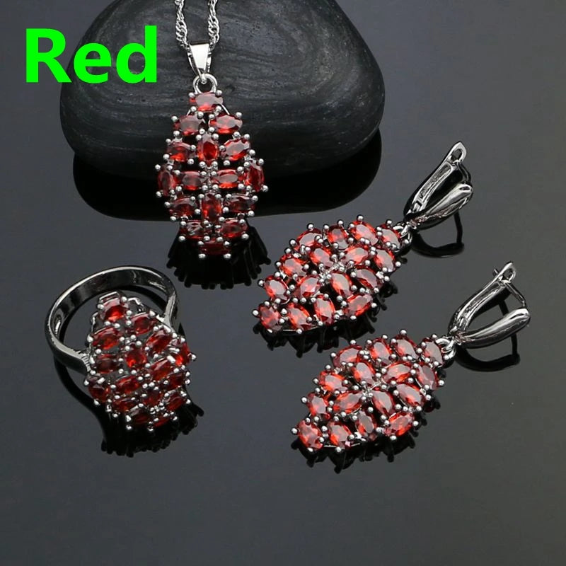 925 Silver Jewelry Set Black Zirconia Party Accessories