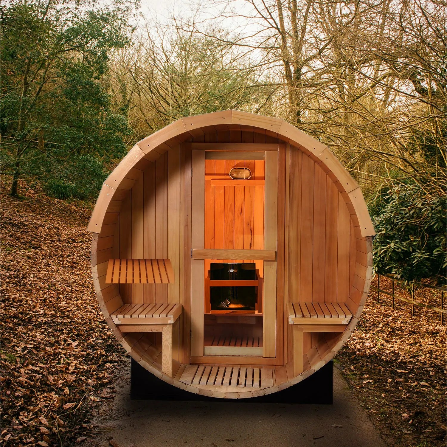 HELIUS Outdoor Barrel Sauna Solid Wood Red Cedar Outdoor Sauna 4 People Outdoor Steam Sauna