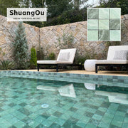 Factory supply Green swimming pool mosaic tiles for hotel bathroom, anti-slip, landscape, swimming pool interior, porcelain mosaic tiles for spa pool 