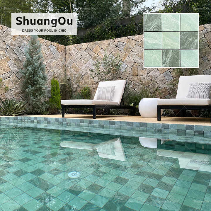 Factory supply Green swimming pool mosaic tiles for hotel bathroom, anti-slip, landscape, swimming pool interior, porcelain mosaic tiles for spa pool 