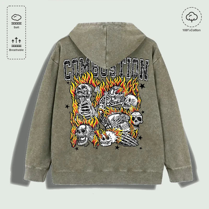 Áo Hoodie Cotton Họa Tiết Đầu Lâu Rực Lửa Đa Sắc - Daisan Mart