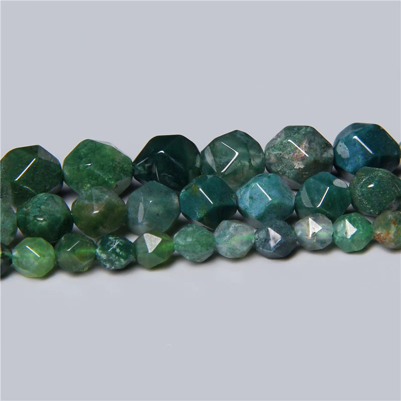 Vòng Đá Rêu Xanh Mài Giác Tự Nhiên - Trang Sức DIY