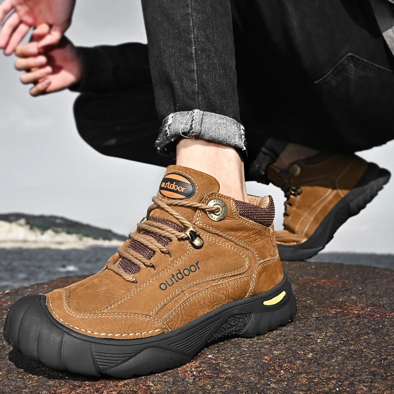 Luxury High-Top Black Leather Shoes for Men, Fashion 2024