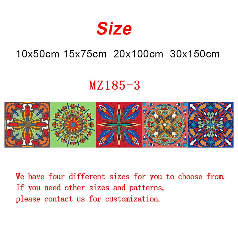 Colorful Mandala Style Strip Tiles Wall Sticker Kitchen Wardrobe Bathroom Waterproof Wallpaper Peel &amp; Stick Art Wall Decals