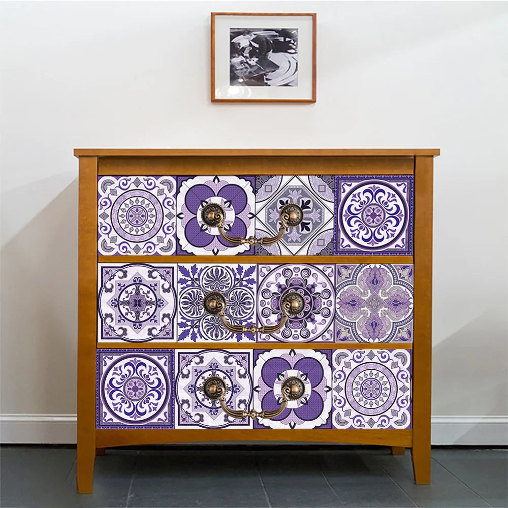 10/15/20/30cm Purple Retro Strip Tiles Wall Sticker Kitchen Stairs Tile Decoration Wallpaper Peel &amp; Stick Waterproof Art Mural