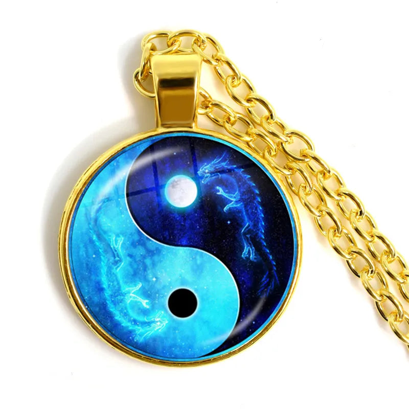 Yin Yang Dragon Moon Time Jade Necklace
