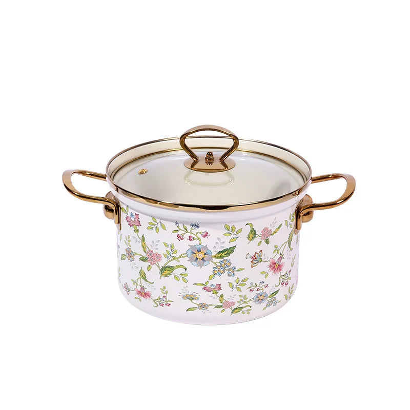 High-Grade Carbon Steel Pot with Gold Enamel Double Ears