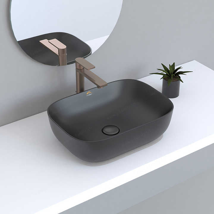 Matte Black Enamel Oval Wash Basin, Hotel Ceramic Wash Basin 