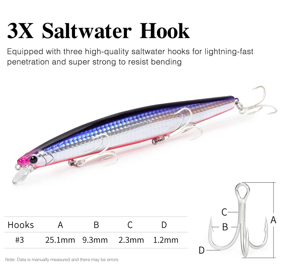 TSURINOYA 34.2g STINGER 163S Sinking Minnow 163mm Sea Fishing Lure Hard Artificial Pike Fishing Baits Tackle DW119