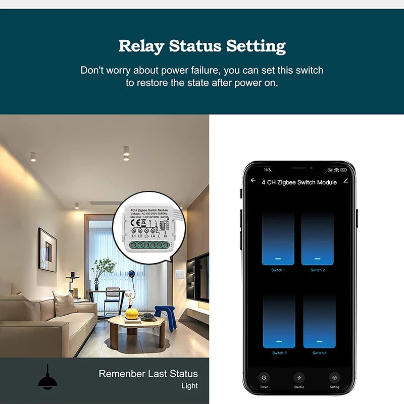 Zigbee 4-Channel Smart Switch for Smart Home