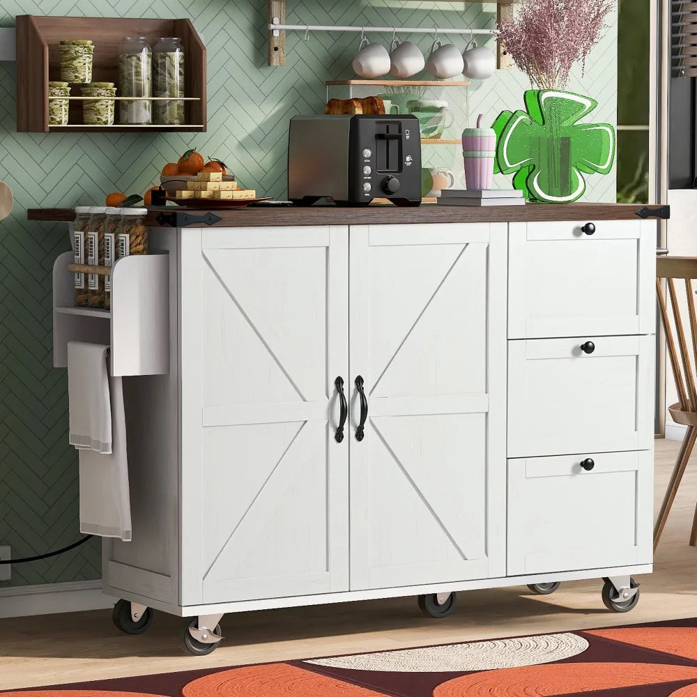 54.5 Multi-Function Kitchen Cabinet with Socket &amp; Mobile Wheels