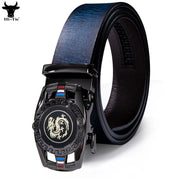 XXL Men's Automatic Dragon Hi-Tie Dark Blue Leather Belt