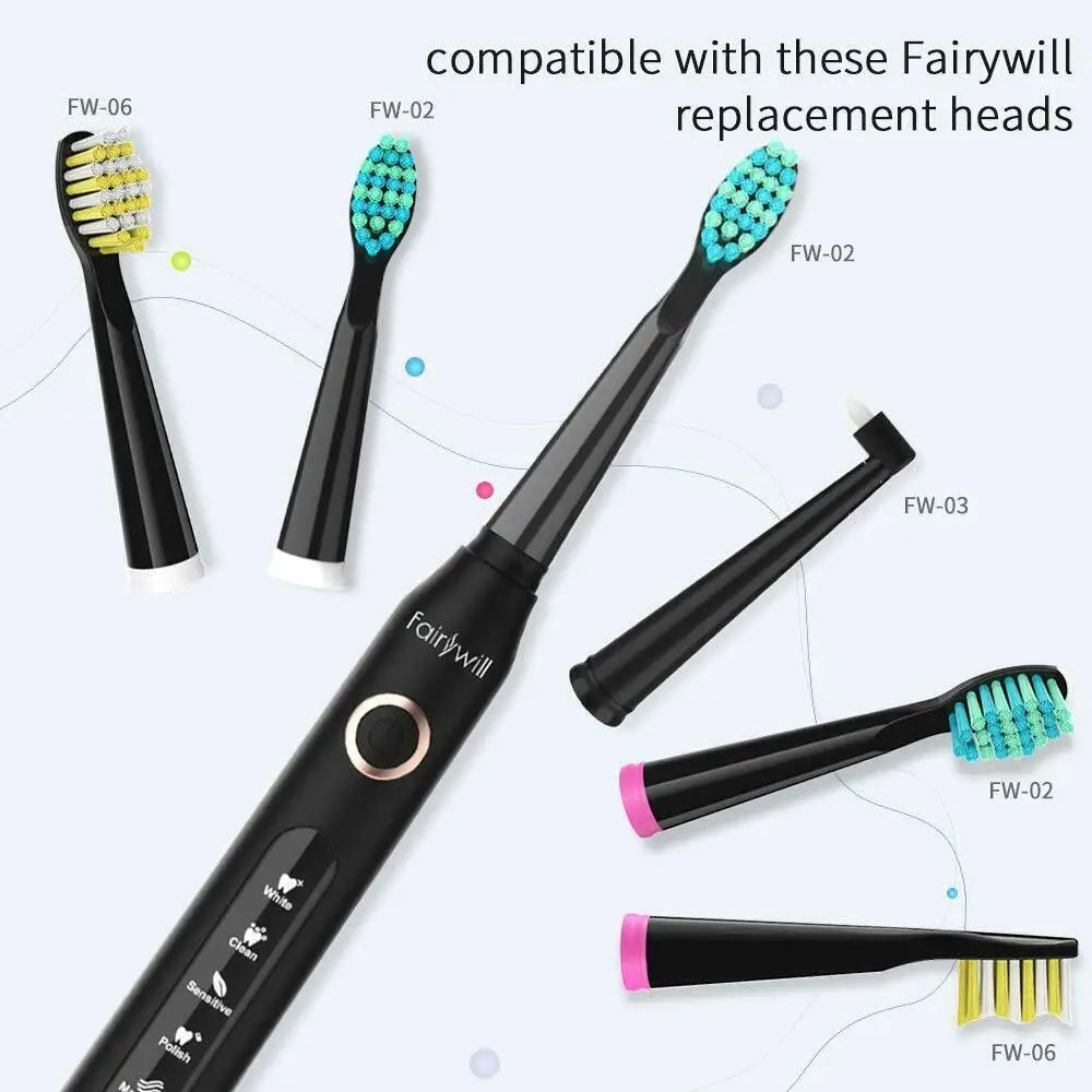 Fairywill Electric Sonic Toothbrush FW-507 USB Charge Rechargeable Adult Waterproof Electronic Toothbrushes Replacement Heads s