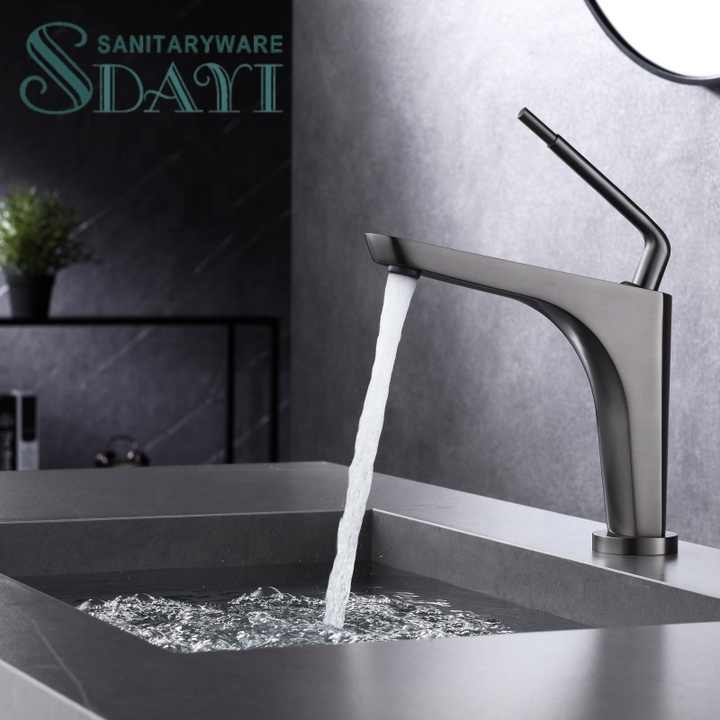 SDAYI modern gunmetal grey hot and cold brass sink faucet, single hole, floor mount, bathroom faucet 