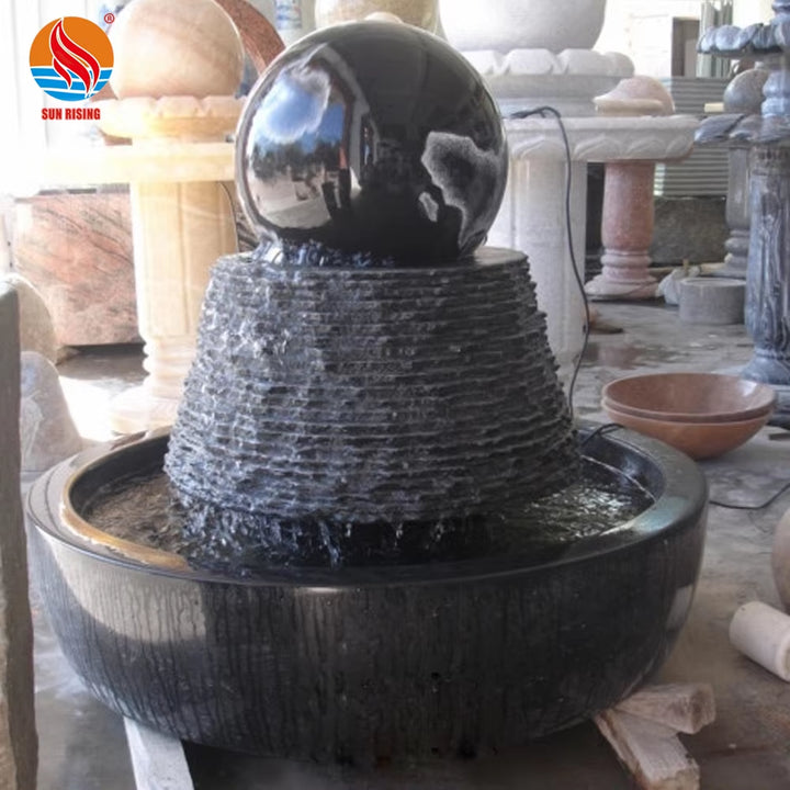 Natural black marble ball shaped fountain for garden decoration 