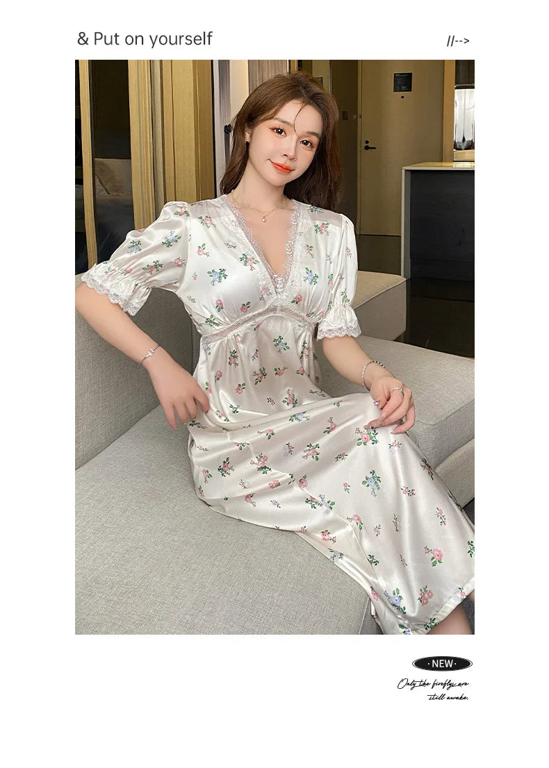 SAMWESTART Sweet and Cool Floral Summer Silk Nightgown
