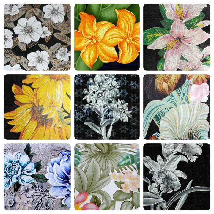 Hand cut glass wall painting flower living room fashion mosaic art 