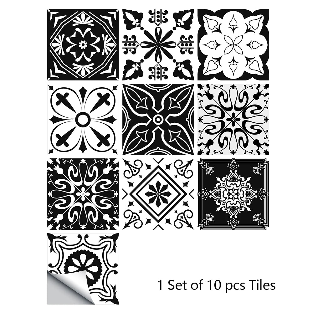 Black &amp; White Pattern Matte Surface Floor Sticker Adhesive Tile Decoration Film For Tiles /Ground in Kitchen Bathroom Non-slip