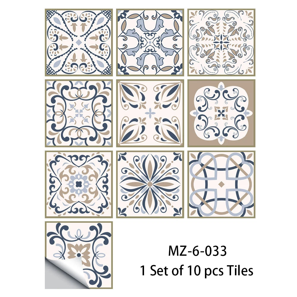 10pcs Blue &amp; Gray Matte Surface Wall Sticker Film For Tiles /Ground in Kitchen Backsplash Floor PVC Art Wallpaper Peel &amp; Stick