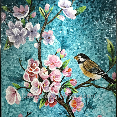 Parrot mosaic handmade painting decorates living room hallway 