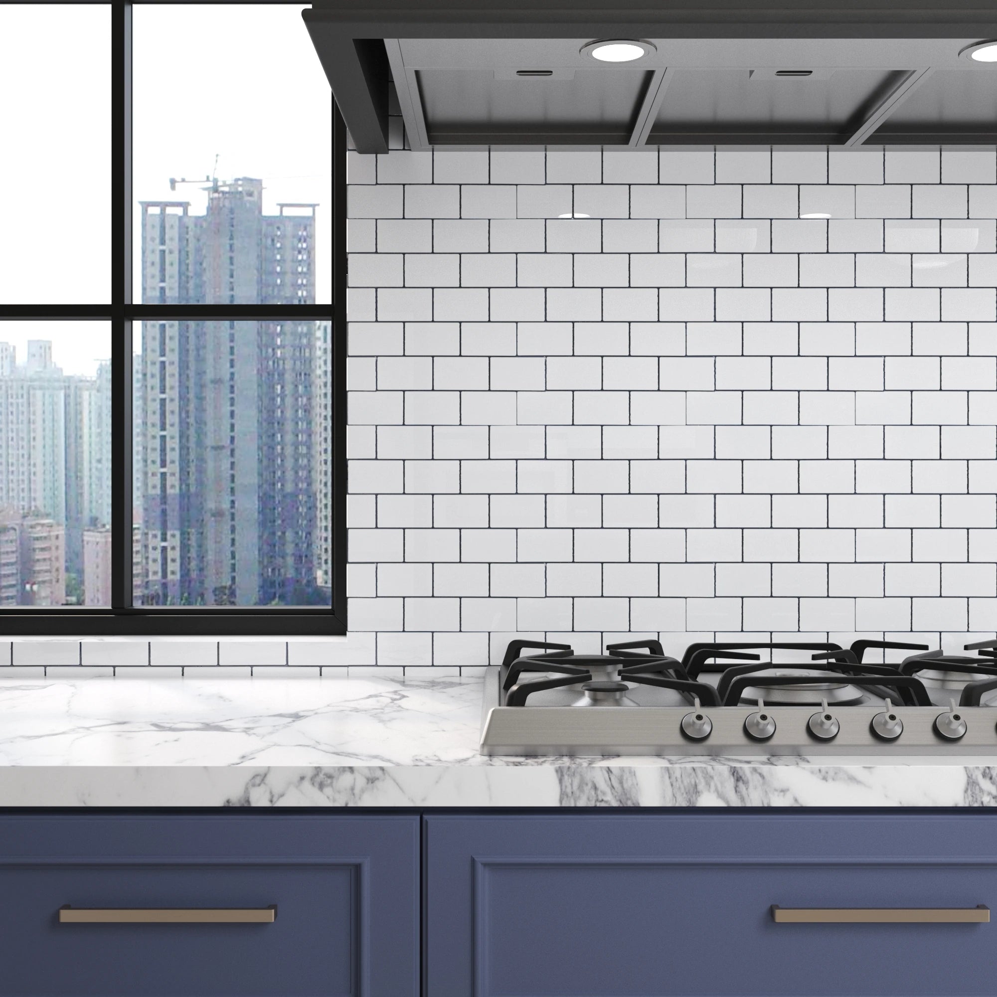 ###Gạch Dán Tường Bếp Jeedeson Trắng Viền Đen Eco-friendly