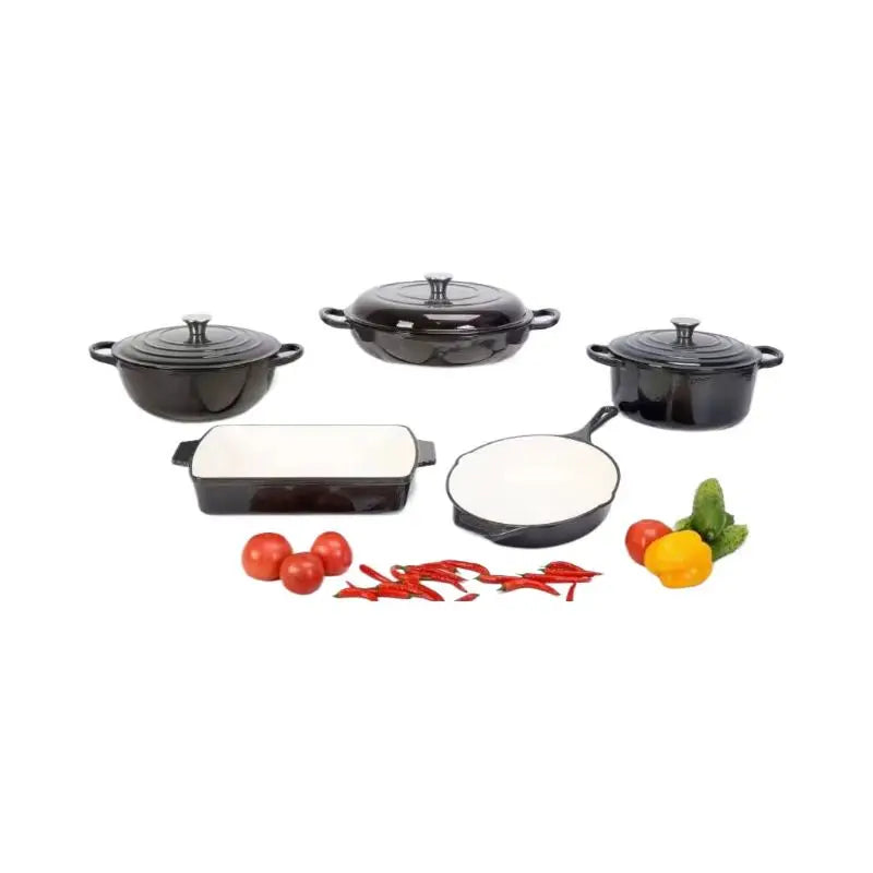 5-Piece Non-Stick Stone Enamel Cast Iron Pot and Pan Set for Family
