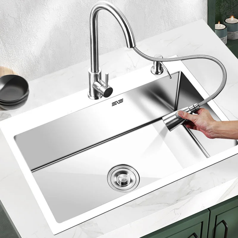 Single Bowl Stainless Steel Kitchen Sink Rectangular Vegetable Washing Basin Counter Installation Kitchen Fregaderos De Cocina