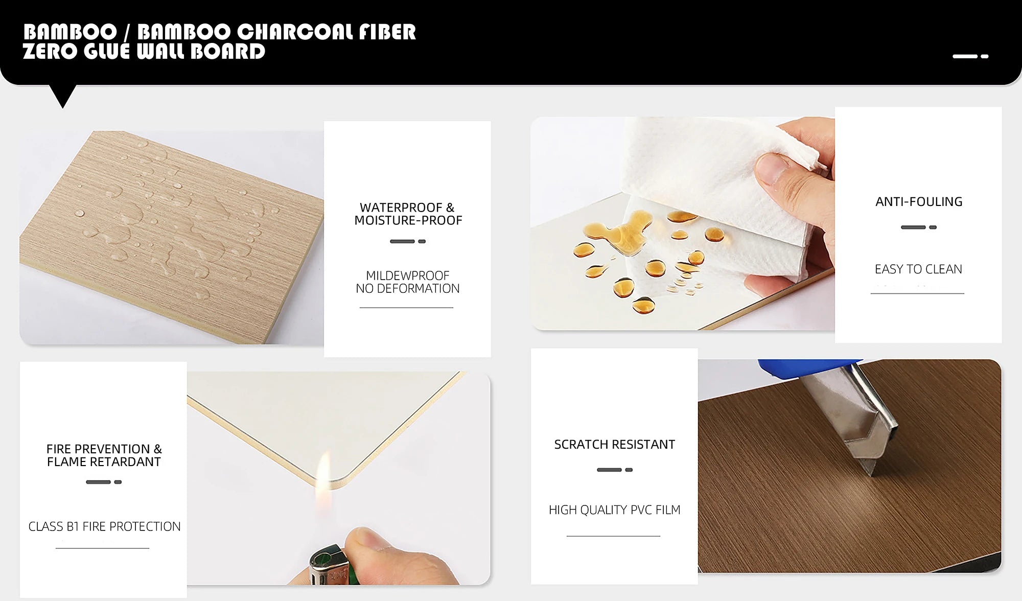 Decorative Bamboo Charcoal Wood Stone Pattern Wall Panels