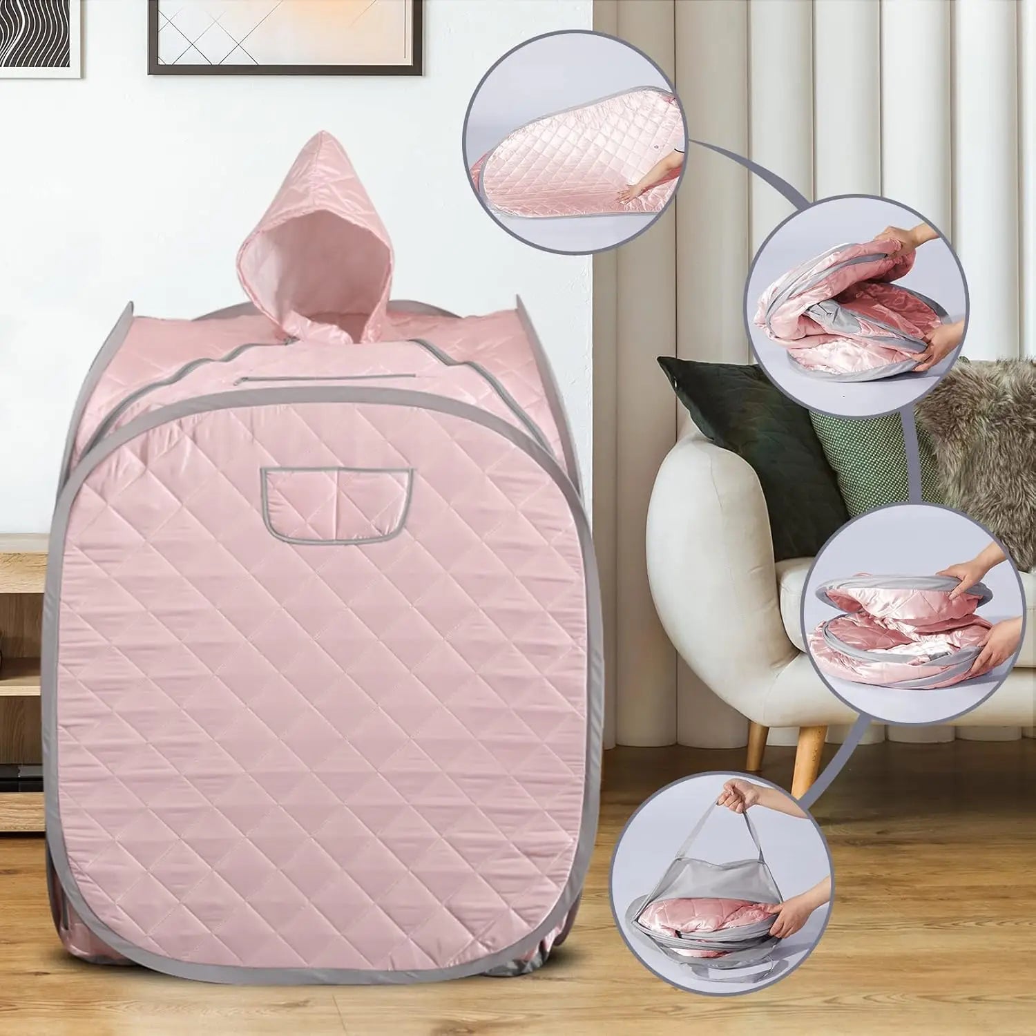 Smartmak Pink Full Body Portable Sauna Kit Includes 2L Steamer with Remote Control for Detox US Plug