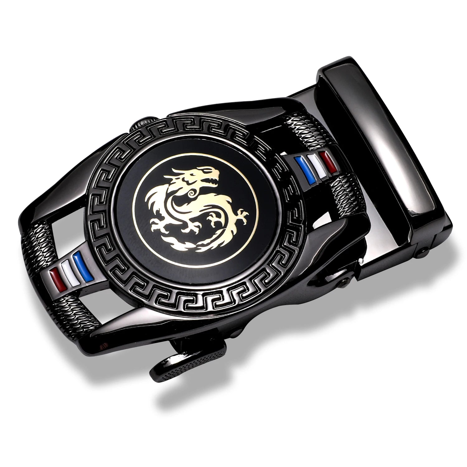 XXL Men's Automatic Dragon Hi-Tie Dark Blue Leather Belt