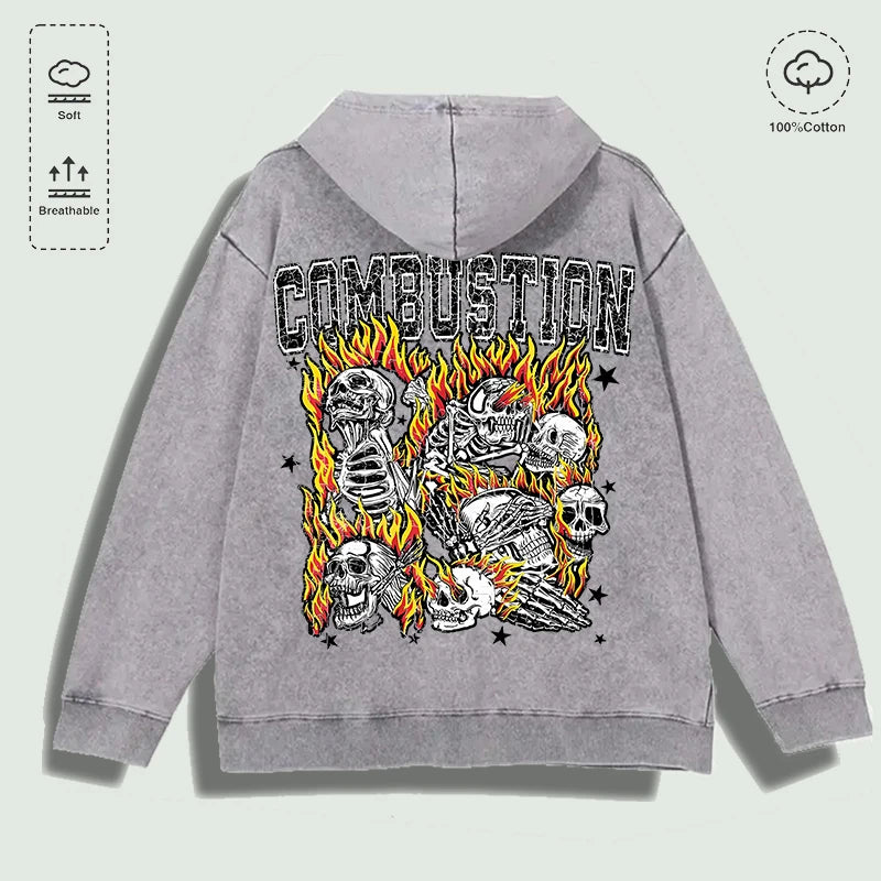 Áo Hoodie Cotton Họa Tiết Đầu Lâu Rực Lửa Đa Sắc - Daisan Mart
