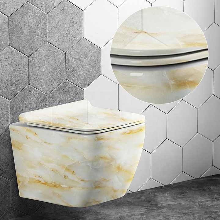 ceramic wall hung toilet without cistern ptrap, marble pattern toilet 