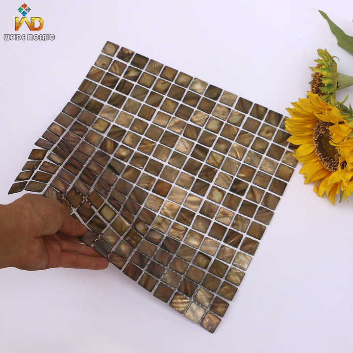 Brown Pearl Square Mosaic Tiles For Living Room Wall