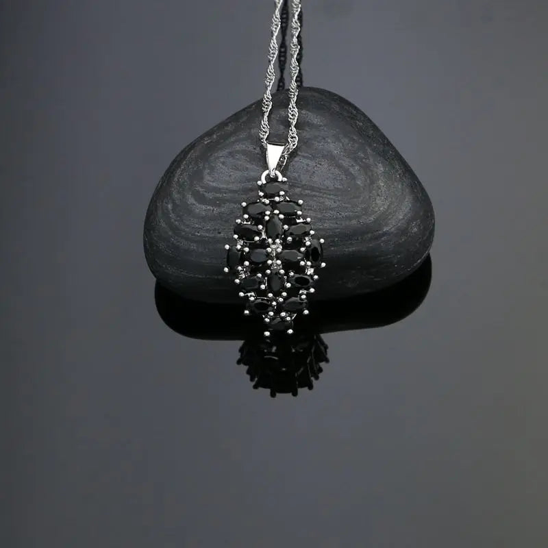 Bộ Trang Sức Bạc 925 Đen Zirconia Phụ Kiện Dự Tiệc